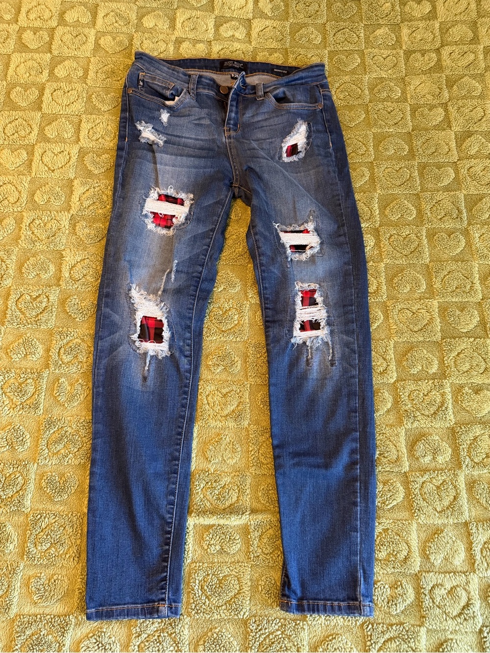 Judy Blue distressed buffalo print patchwork jeans